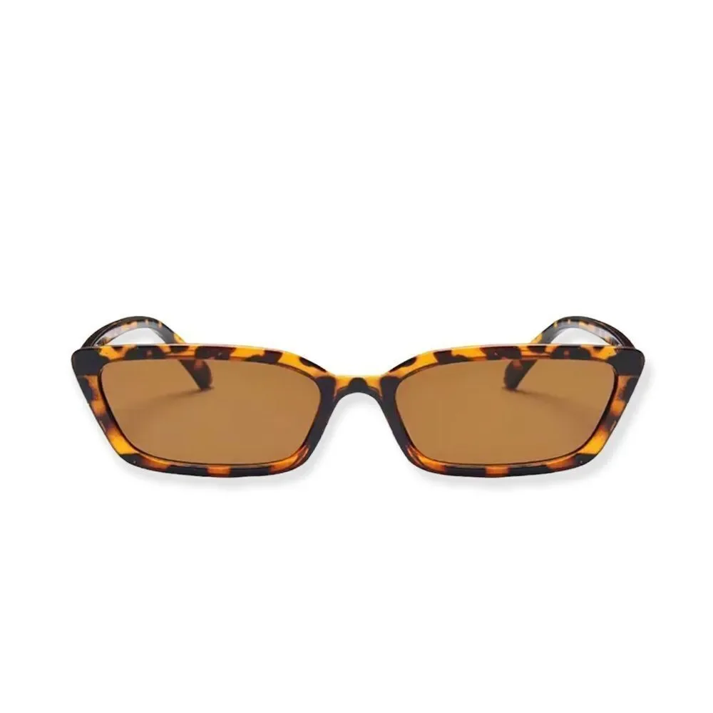 🆕Brown Tortoiseshell Cat Eye Square Rectangle Tinted Lens Sunglasses
